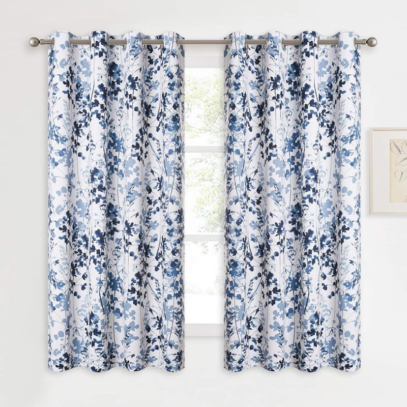 KGORGE Room Darkening Curtains & Drapes - Natural Printed Pattern Thermal Efficiency Draperies for Living Room Farmhouse Cabin Garden Bedroom Window Decor, 2 Pcs, W 52 x L 45, Blue - Image 2